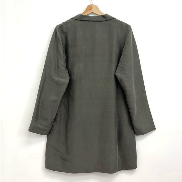 Eileen Fisher 100% Silk Long-Line Lightweight Blazer Jacket Artsy Neutral Small - Picture 2 of 11